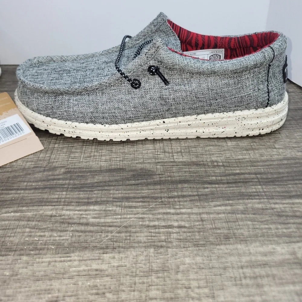 HEYDUDE Unisex Wally Blend Linen Black Casual Comfort Shoe Womens 10 Men's 8
